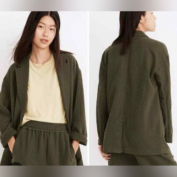 Madewell Diamond Jacquard Shaw oversized Blazer in army green XXS. NWT - Picture 2 of 7